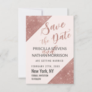 Rose Gold Imitate Glitzer Sequin Rett Datum Save The Date