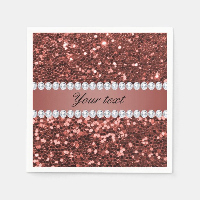 Rose Gold Imitate Glitzer und Diamanten Personalis Serviette (Vorderseite)