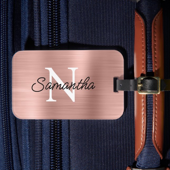 Rose Gold Imitate Metallic Foil Monogram Gepäckanhänger (Vorderseite Insitu 4)