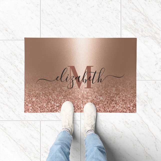 Rose Gold Imitate Rosa Glitzer Fußmatte (Indoor)