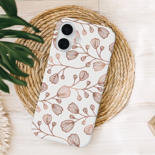 Rose Gold Imitats Fohlen Weiße botanische Muster Case-Mate iPhone Hülle (Von Creator hochgeladen)