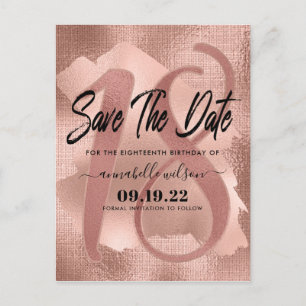 Rose Gold Imitats Foil 18. Geburtstag Save the Dat Postkarte