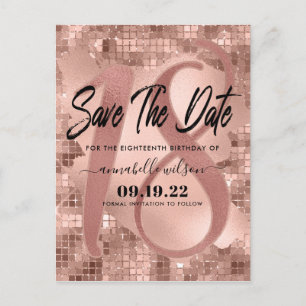 Rose Gold Imitats Foil 18. Geburtstag Save the Dat Postkarte