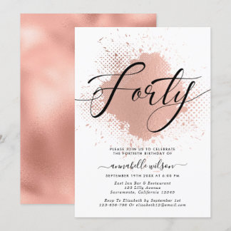 Rose Gold Imitats Foil 40. Geburtstag Einladung