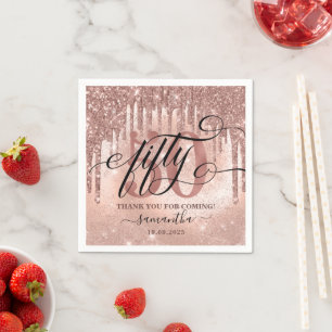 Rose Gold Imitats Glitzer & Foil 50. Geburtstagspa Serviette