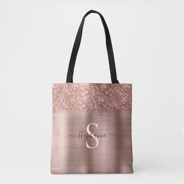 Rose Gold Imitats-Glitzer Girly Glam Monogram (Vorderseite)