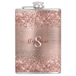 Rose Gold Imitats-Glitzer Girly Glam Monogram Flachmann