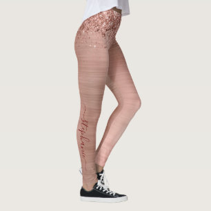 Rose Gold Imitats-Glitzer Girly Glam Monogram Leggings