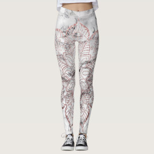 Rose Gold Imitats Glitzer Mandala auf feinem Marmo Leggings