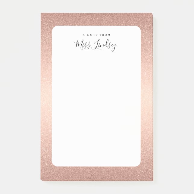 Rose Gold Imitats Glitzer Mit Monogramm Lehrer Post-it Klebezettel (Vorderseite)