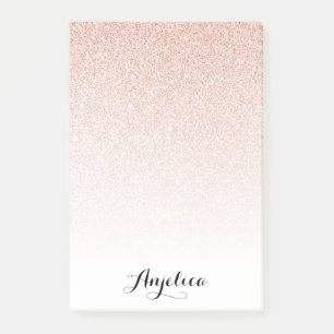 Rose Gold Imitats Glitzer Ombre Individuelle Name Post-it Klebezettel