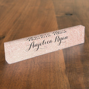 Rose Gold Imitats Glitzer Personalisiertes Schwarz Namensplakette