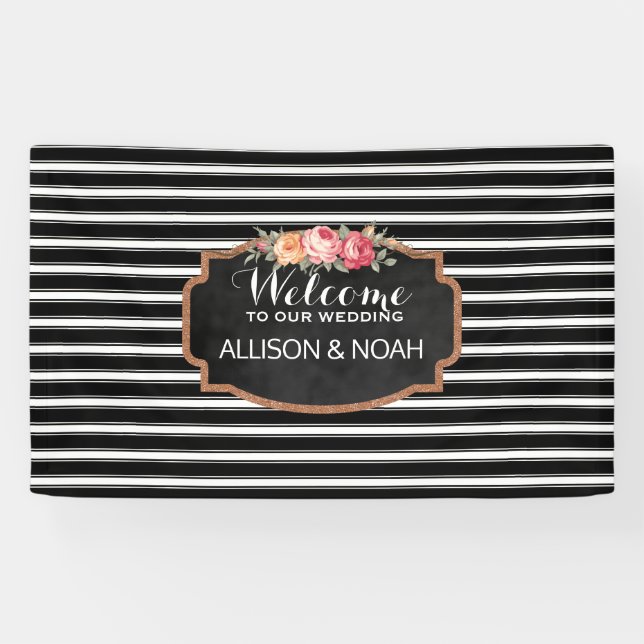 Rose Gold Imitats Glitzer Rosa Streifen Hochzeit Banner (Horizontal)