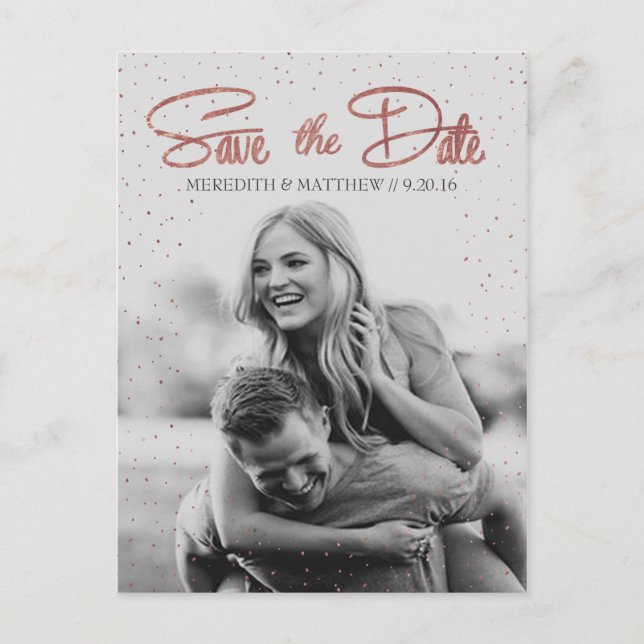 Rose Gold Imitats Save the Date Postkarte aufdecke (Vorderseite)