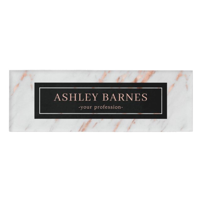 Rose Gold in grauem Marmor Name des Mitarbeiters Namenschild (Vorderseite)