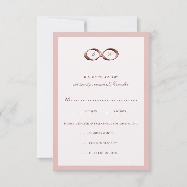 Rose Gold Infinity Hand Clasp Hochzeit RSVP Karte (Vorderseite)