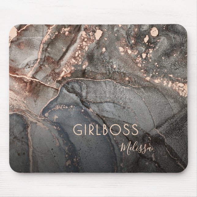 Rose Gold Ink Marble | Girlboss Name Mousepad (Vorne)