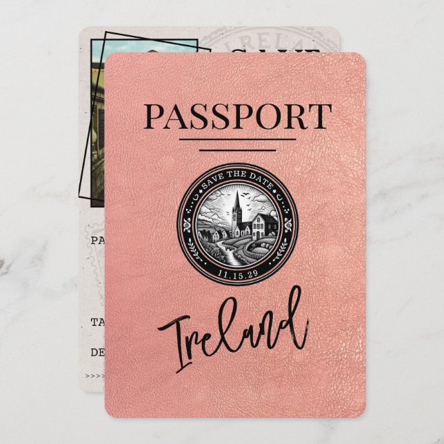 Rose Gold Ireland Pass Save the Date (Vorne/Hinten)