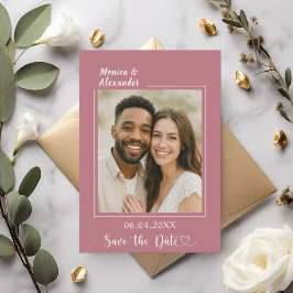 Rose gold ivory photo wedding Save the Date