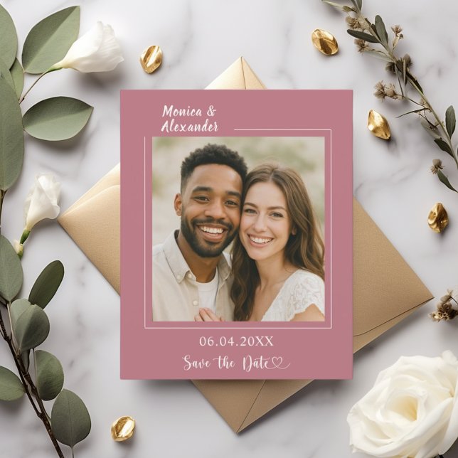 Rose gold ivory photo wedding Save the Date card (Von Creator hochgeladen)