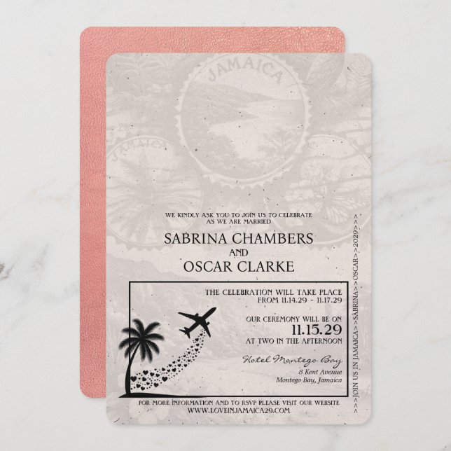 Rose Gold Jamaica Pass Einladung Hochzeit (Vorne/Hinten)