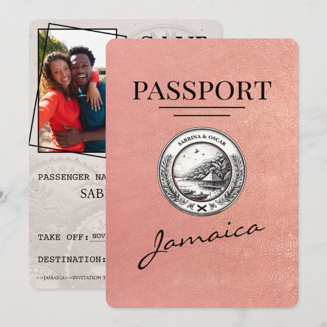 Rose Gold Jamaica Pass Save the Date (Vorne/Hinten)