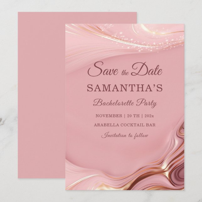 Rose Gold Junggeselinnen-Abschied Save the Date Id Einladung (Vorne/Hinten)