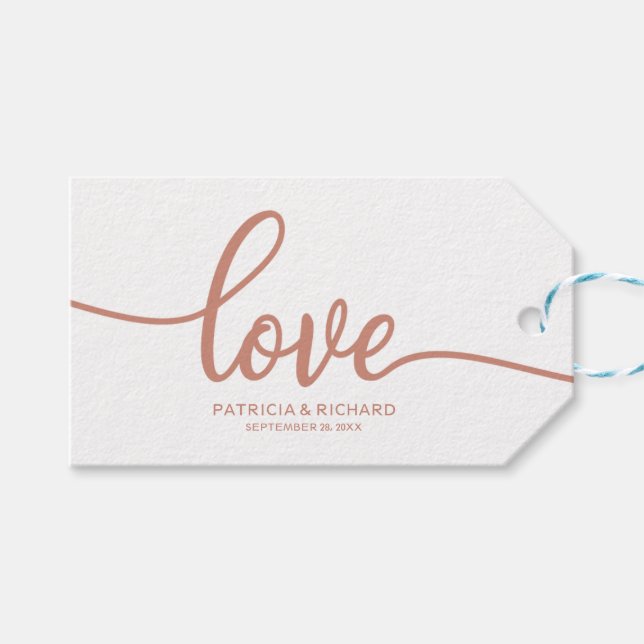 Rose Gold Kalligrafie Liebe Gastgeschenk Hochzeit  Geschenkanhänger (Vorderseite (Horizontal))