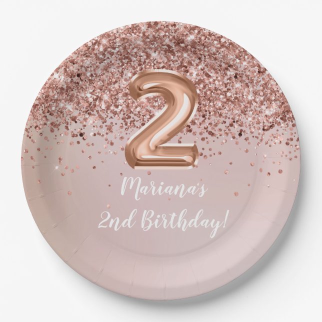 Rose Gold Kids Girl 2. Geburtstag Party Pappteller (Vorderseite)