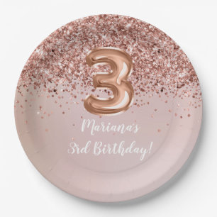 Rose Gold Kids Girly 3. Geburtstag Party Pappteller