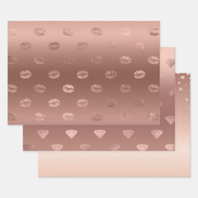 Rose Gold Kisses Lips Geschenkpapier Set (Set)