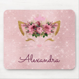 Rose Gold Kitty Sparkle Princess Monogram Name Mousepad