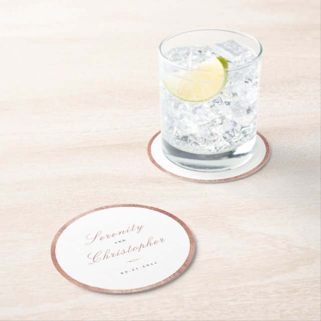 Rose Gold Klassische Elegance Minimalistische Hoch Runder Pappuntersetzer (Vor Ort)