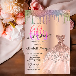 Rose Gold Kleid Regenbogen Tropfen 50. Geburtstags Einladung