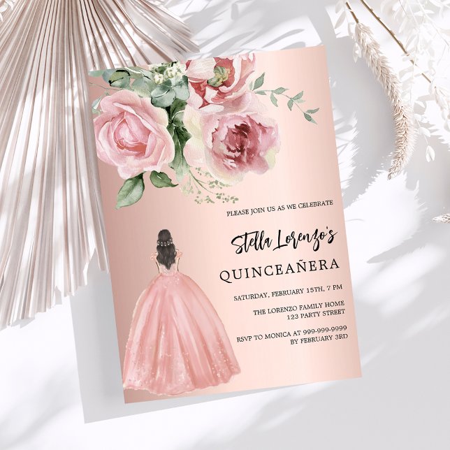 Rose Gold Kleid Rosa Florine Quinceanera Luxus Einladung (Von Creator hochgeladen)