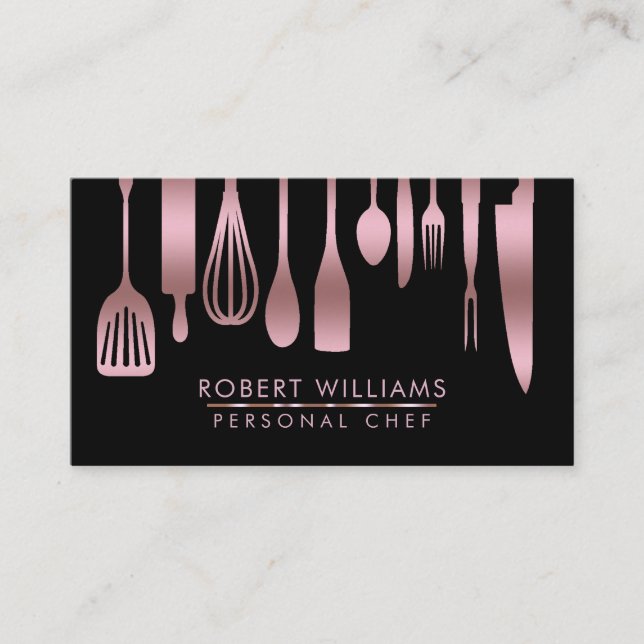 Rose Gold Koch Kitchtools Glitzer Imitate Catering Visitenkarte (Vorderseite)
