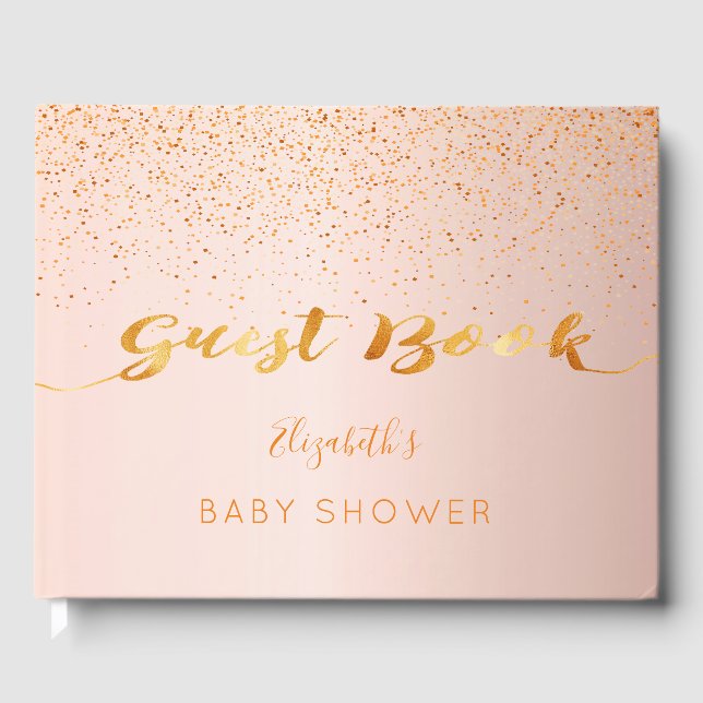 Rose gold Konfetti Drehbuch Baby Showgirl Gästebuch (Vorderseite)