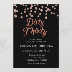 Rose Gold Konfetti Glitter Dirty 30 Einladung