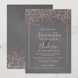Rose Gold Konfetti Grauzement Typografie Hochzeit Einladung