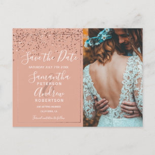 Rose Gold Konfetti Korallen Save the Date Foto Postkarte