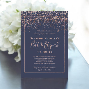 Rose gold Konfetti Marine Blau-Drehfledermaus Mitz Einladung