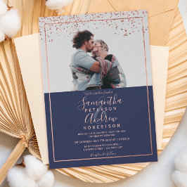 Rose Gold Konfetti Marine Typografie Foto Hochzeit Einladung