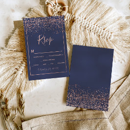 Rose gold Konfetti marineblaue Typografie uAwg RSVP Karte