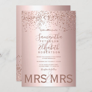 Rose Gold Konfetti Metallfolie Lesben Hochzeit Einladung