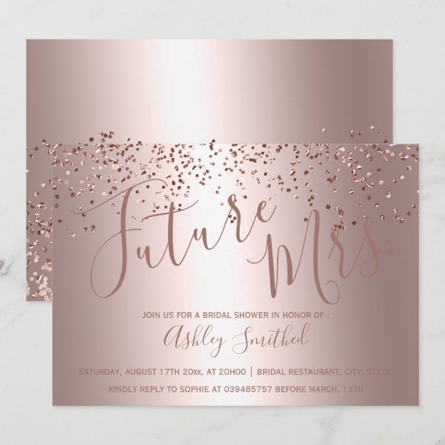 Rose Gold Konfetti Metallic Frau Brautparty Einladung (Vorne/Hinten)