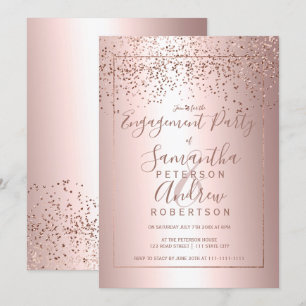 Rose Gold Konfetti Metallische Typografie Verlobun Einladung