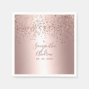 Rose gold Konfetti Metalltypografie Hochzeit Serviette