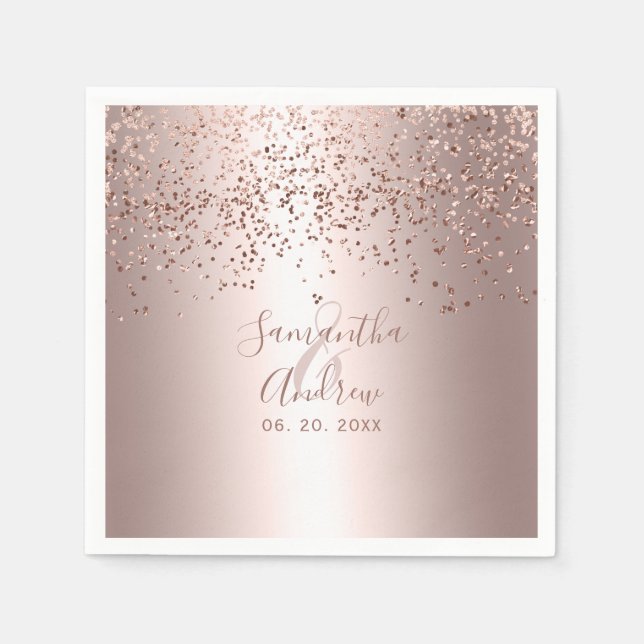 Rose gold Konfetti Metalltypografie Hochzeit Serviette (Vorderseite)