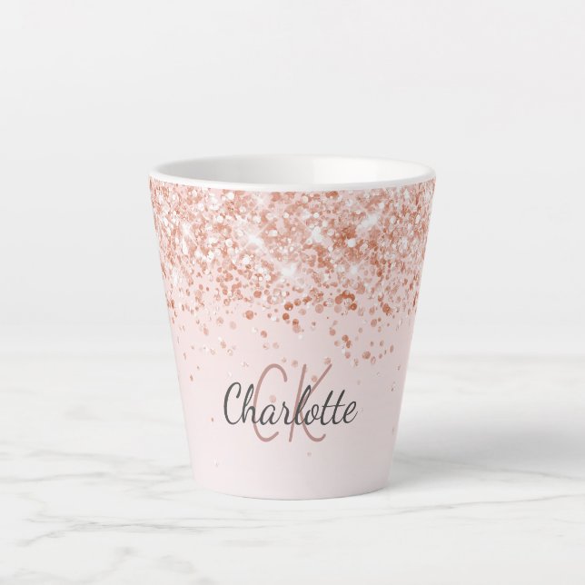Rose Gold Konfetti Namenskript Milchtasse (Vorderseite)