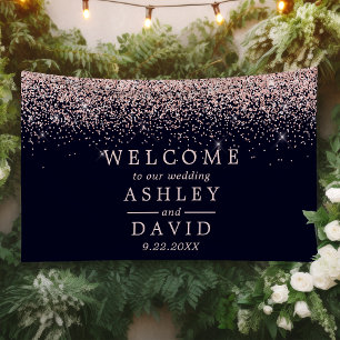 Rose Gold Konfetti Navy Blau Hochzeitsbegrüßung Banner